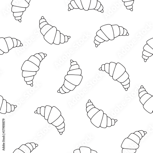Hand-drawn black and white croissants. Seamless pattern. Simple vector illustration