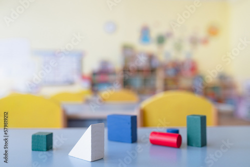 a general view of the group in the kindergarten, a room for children with toys. High quality photo