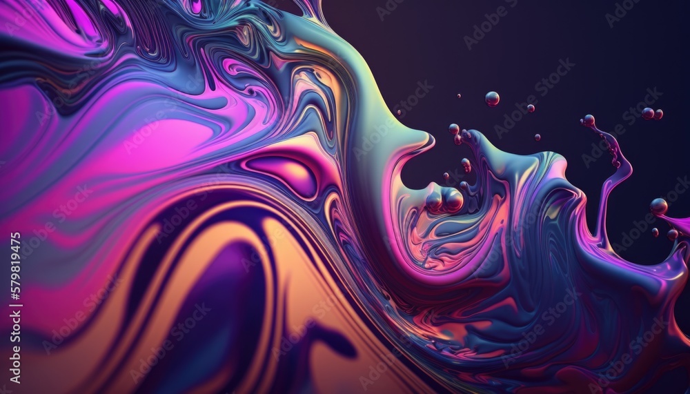 Abstract neon liquid wavy background. Liquid art, marbling texture, digital illustration, neon wallpaper, wavy lines, liquid ripples.