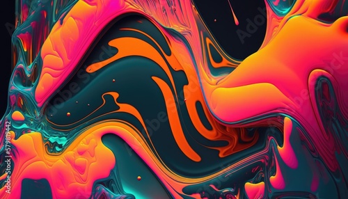 Abstract neon liquid wavy background. Liquid art, marbling texture, digital illustration, neon wallpaper, wavy lines, liquid ripples. © Noize