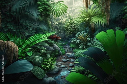 tropical jungle scenery realistic very detailed Generative AI 2