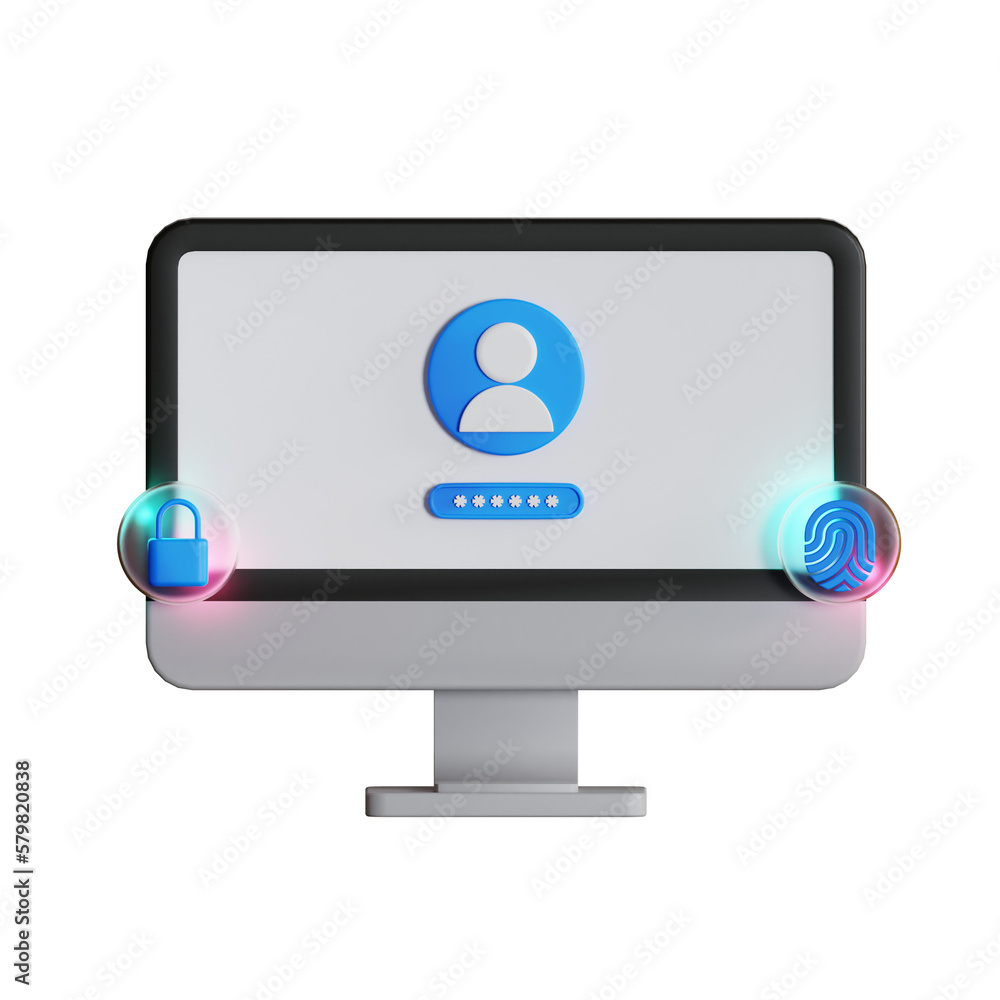 3d ilustrasi login interface computer lock with fingerprint 3d ilustrasi login interface computer lock with fingerprint