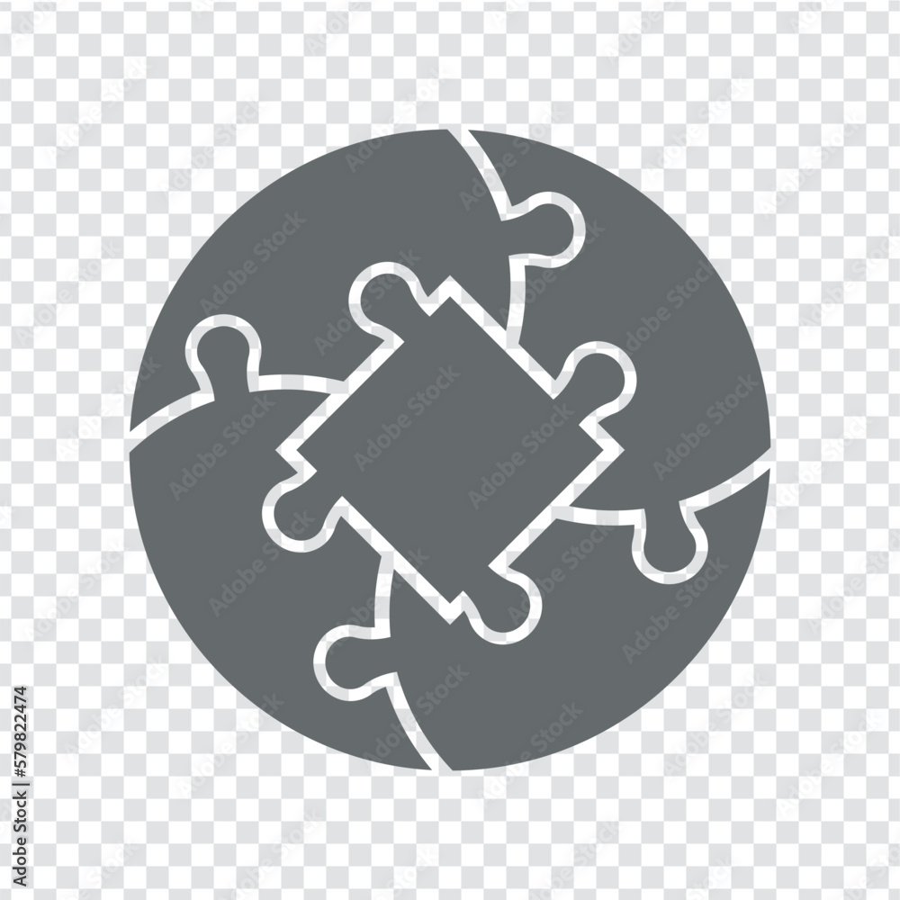 Simple icon circle puzzle in gray. Simple icon puzzle of the four elements and center on transparent background for your web site design, app, UI. EPS10. Simple icon circle puzzle in gray. Simple icon puzzle of the four elements and center on transparent background for your web site design, app, UI. EPS10.