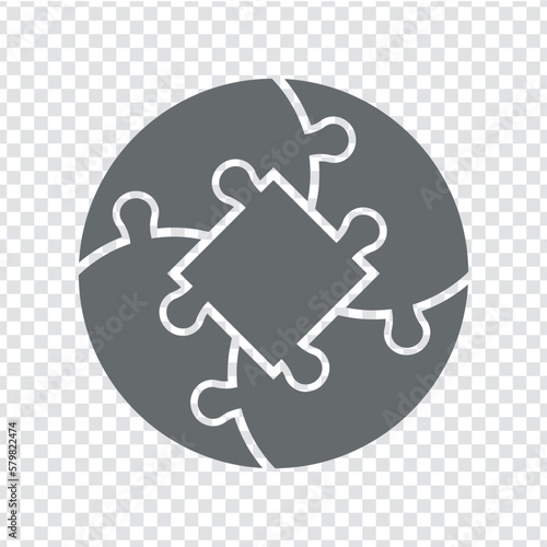 Simple icon circle puzzle in gray. Simple icon puzzle of the four elements and center on transparent background for your web site design, app, UI. EPS10.