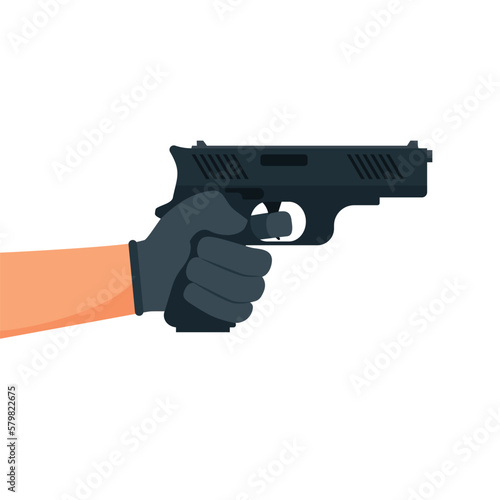 Hand holding gun shoting. Vector illustration