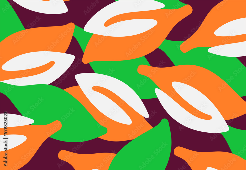 Obraz premium colorful pattern of vibrant leaves. leaf background. textile print in brown, orange, white and green