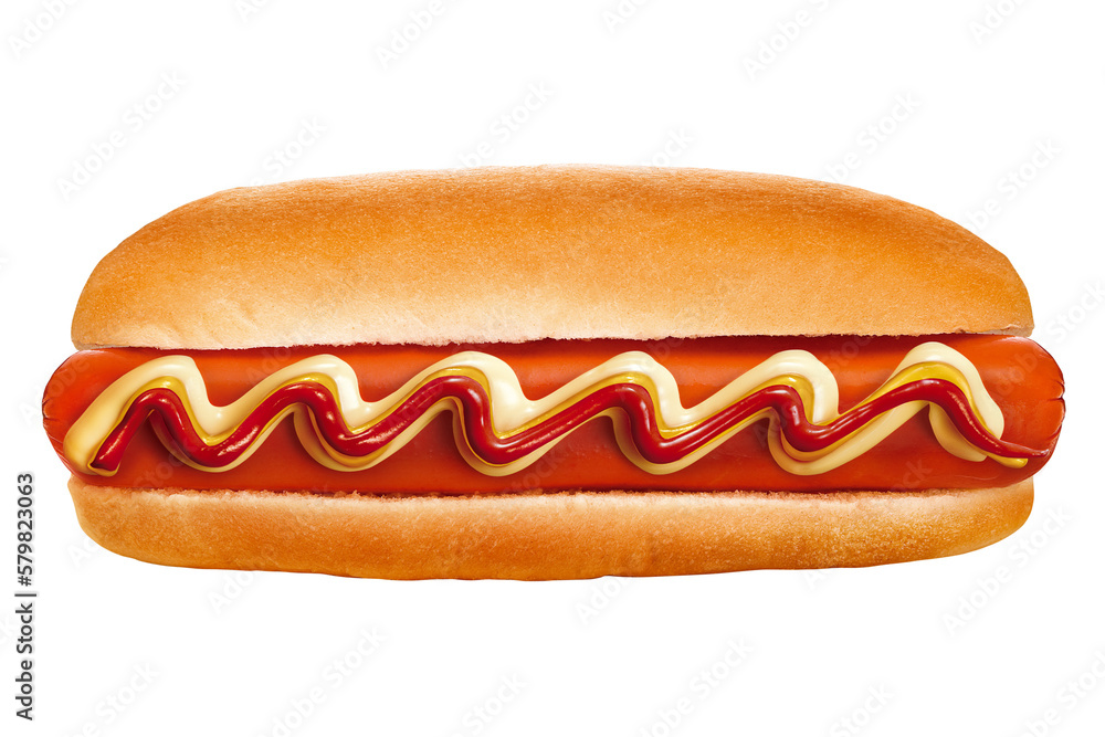 cachorro quente com maionese, ketchup e mostarda em fundo transparente