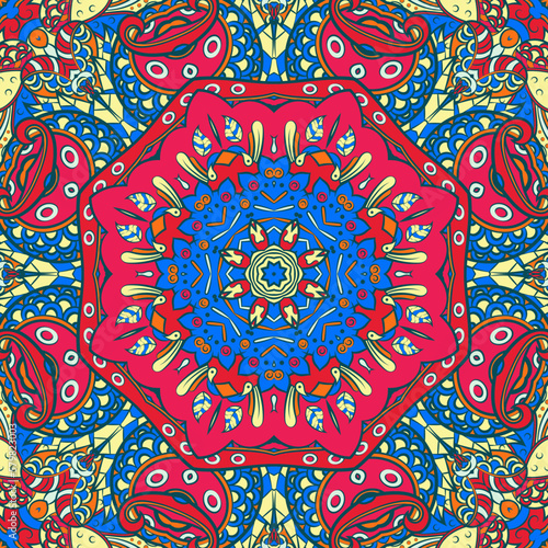 Seamless tile texture. Tracery mehndi design image. Ethnic doodle art. Curved doodling picture. Vector