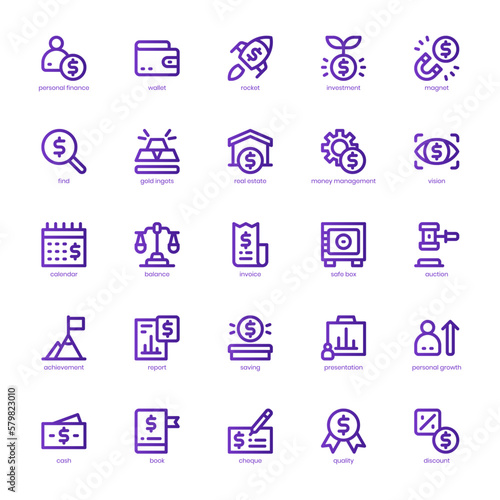 Personal Finance icon pack for your website design, logo, app, and user interface. Personal Finance icon basic line gradient design. Vector graphics illustration and editable stroke.