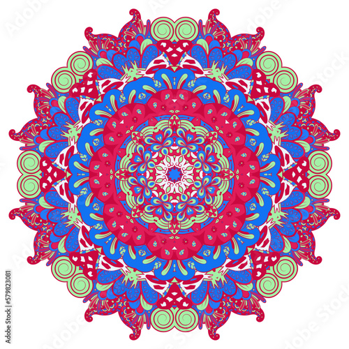 Mandala. Tracery wheel image. Mehndi design. Ethnic doodle art. Curved doodling picture. Vector