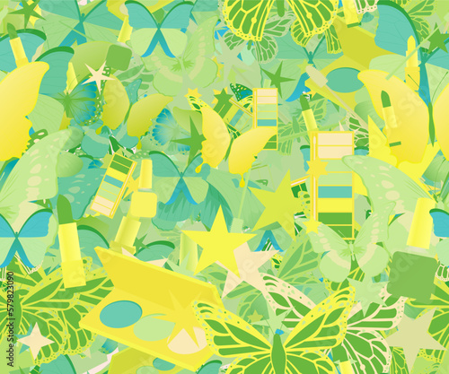 Background pattern abstract design texture. Seamless. Theme is about pomatum, Pipevine, pomade, makeup, various, wild, effects, cosmetology, brush, stars, Butterfly, salon, decoration