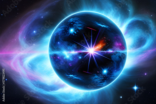 Abstract 3d rendering illustration of a blue supernova artwork