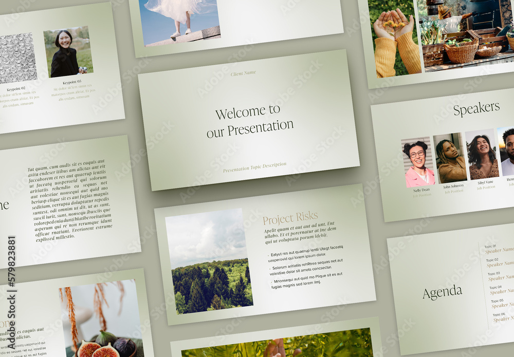 Pitch Deck Layout with Green Eco Accents Stock Template | Adobe Stock