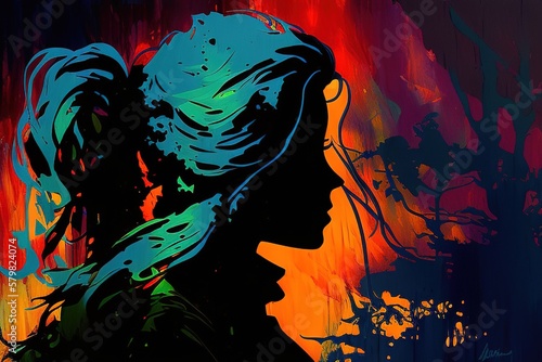 Abstract woman silhouette painting, generative ai