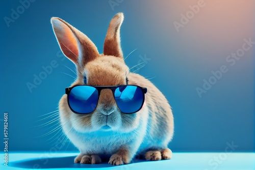 A cute bunny with sunglasses on blurred background. Generative AI, Generative, AI