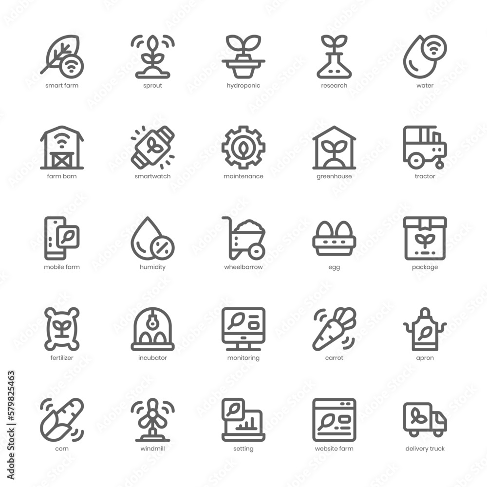 Smart Farm icon pack for your website design, logo, app, and user interface. Smart Farm icon outline design. Vector graphics illustration and editable stroke. Smart Farm icon pack for your website design, logo, app, and user interface. Smart Farm icon outline design. Vector graphics illustration and editable stroke.
