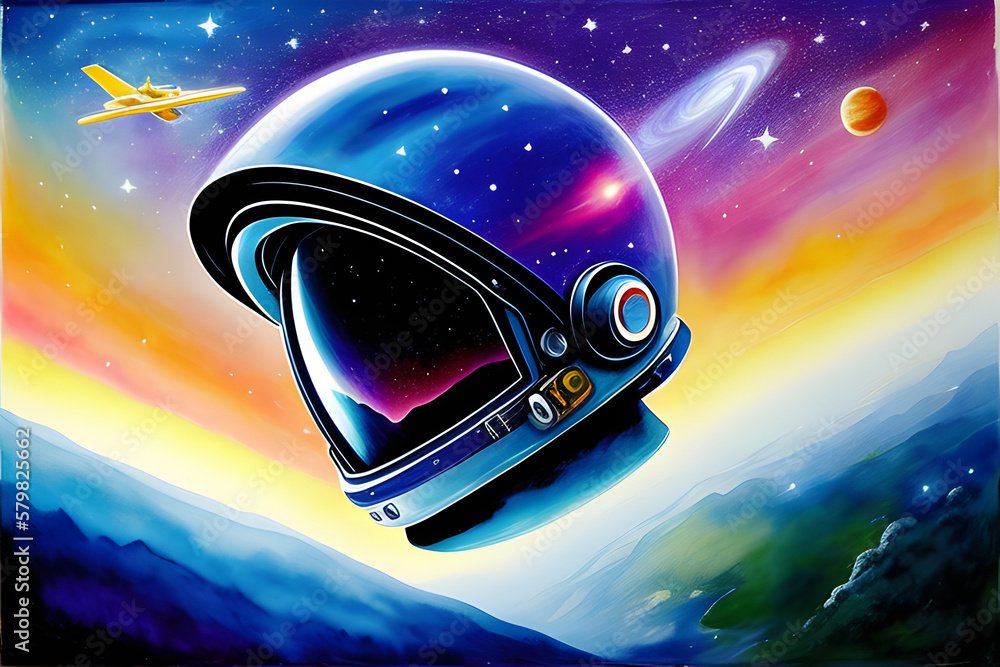Artistic illustration of an astronaut exploring new world in other dimension Artistic illustration of an astronaut exploring new world in other dimension
