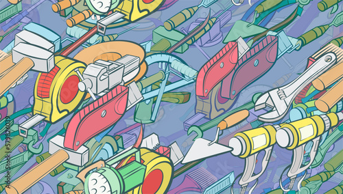 Background pattern abstract design texture. Seamless. Building tools and Repair. Theme is about measure of length, compression, fum-tape, segmented, crimping, acute, manufacturing, shine