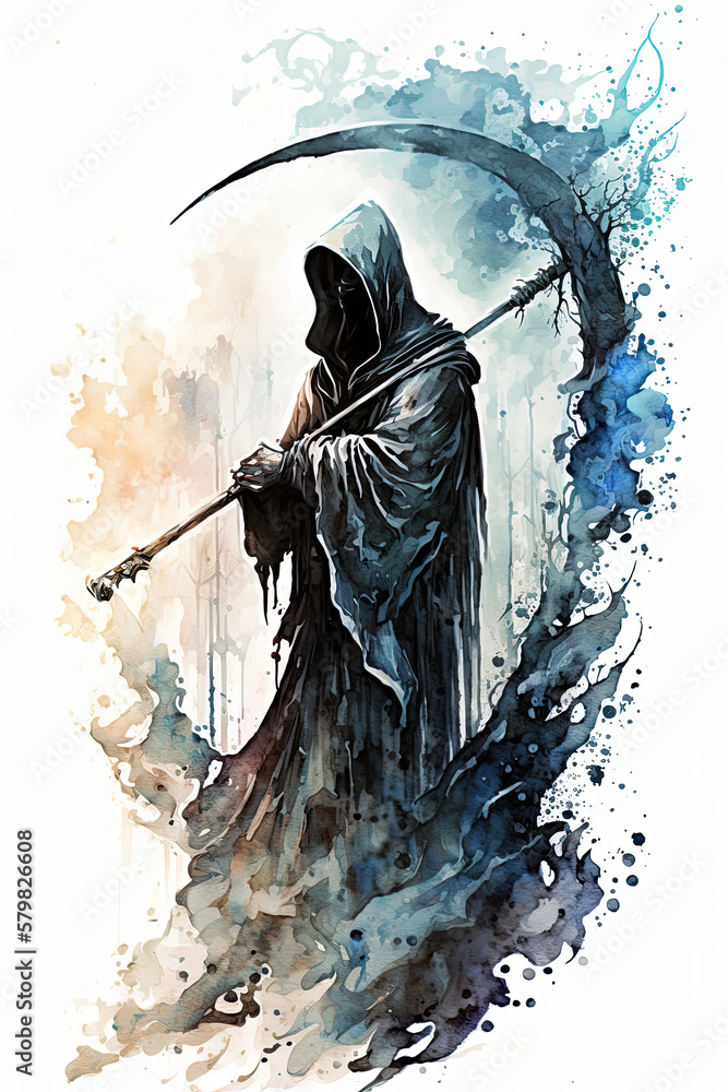 Grim reaper watercolor illustration on white. Generative AI Stock ...