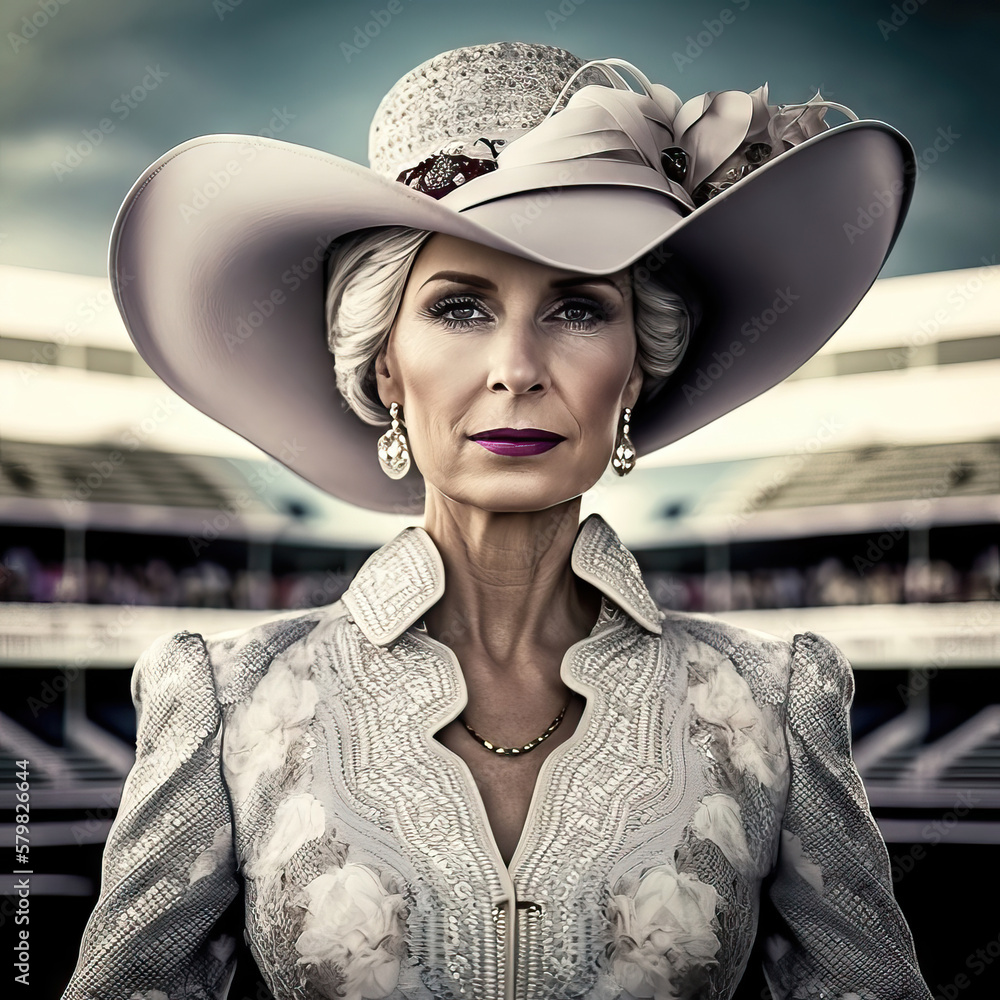 AI generated Portrait of a beautiful woman in hat and jacket on the ...
