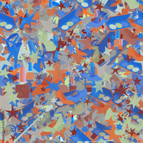 Background pattern abstract design texture. Seamless. Theme is about flip-flops, everyday, toiletry, elegant, elegance, cosmetology, pumps, ladies, brush, slingback shoes, season, glamour