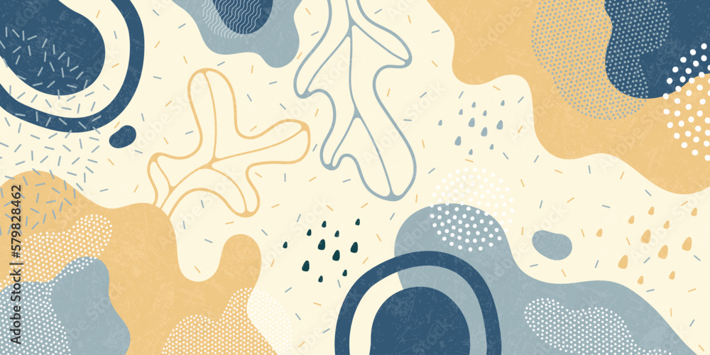 Fototapeta premium Cute doodle pattern background with abstract shapes.