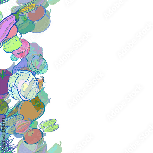 Background pattern abstract design texture. Health food. Vertical seamless stripe. Border frame, transparent background. Theme is about onion feathers, vitamin C, whole onion, pepper, red cabbage