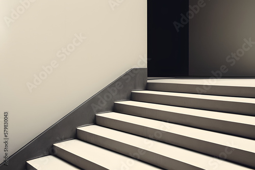 Minimal aesthetic architecture concept. Beige wall and stairs. Neutral minimal background