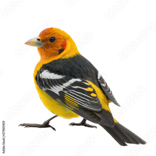 Orange and yellow Tanager standing still, png, transparent background, generative ai, vertical, horizontal  © Purple Penguin GFX