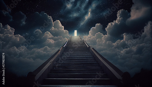 Photographie Staircase leading to heaven at night. Generative AI