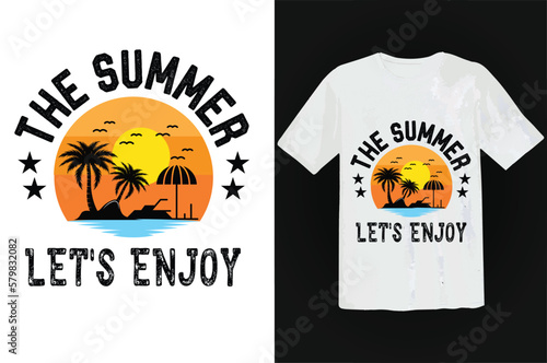 The summer let's enjoy, summer t-shirt vector illustor, white t shirt summer, summer t shirt design graphic photo