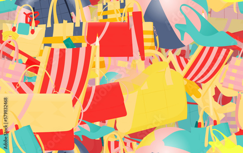 Background pattern abstract design texture. Seamless. Theme is about slingback shoes, women, clerical, shoe shop, tropical, stuff, lifebuoy, accessories, graphic, fashion, googles, eraser