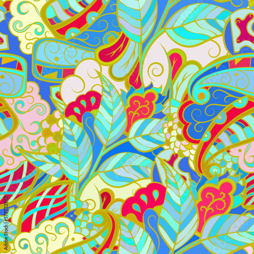 Tracery seamless pattern. Mehndi design. Ethnic doodle texture. Curved doodling background. Vector