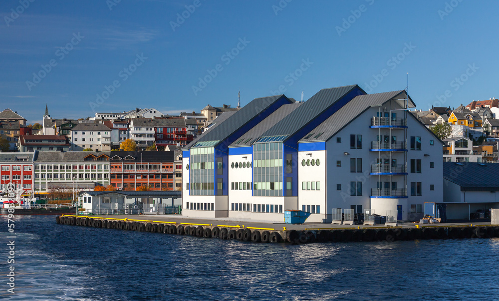 Kristiansund port, coastal Norwegian town view