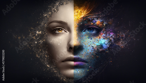 Universe and a face mix, conceptual 
