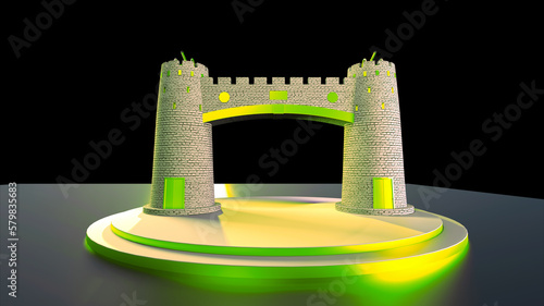 Khyber Pass, Khyber Pakhtunkhwa, Peshawar Monument. White Green Mountain Pass. 3d Rendering Illustration