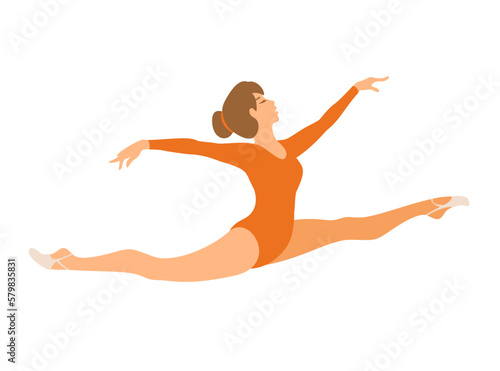 Rhythmic gymnastics girl jumping in a twine