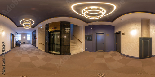 Full seamless panorama 360, a seamless panorama of the room and apartment . Interior design. Reception in a modern panoramic house. Generative Ai