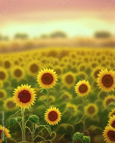 Field of sunflowers illustration - Generative AI