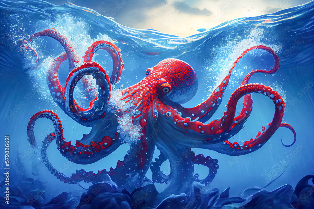 Giant octopus in the sea. Generative AI, Generative, AI Stock ...