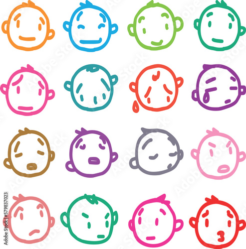 kid facial expressions, clipart facial expressions, colorful facial expressions, vector
