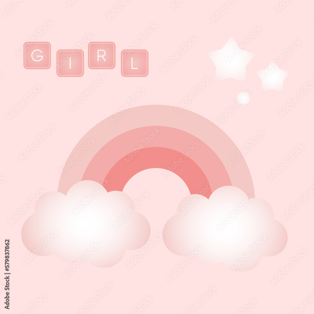 Baby shower banner with raibow, star and text Girl on pink background. It s a girl. Baby shower banner with raibow, star and text Girl on pink background. It s a girl.