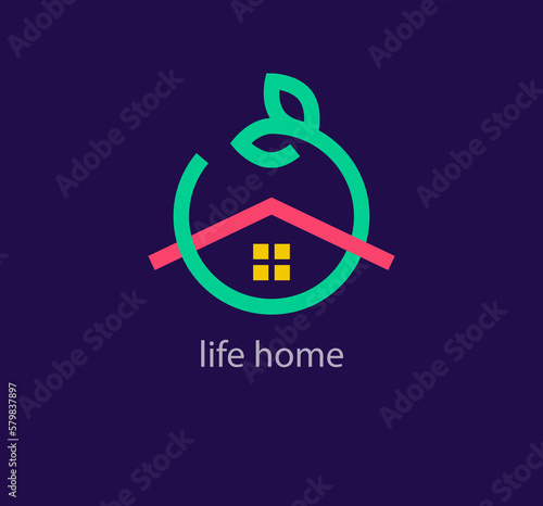 Clean energy life home logo. Unique color transitions. Life house cycle logo template. vector