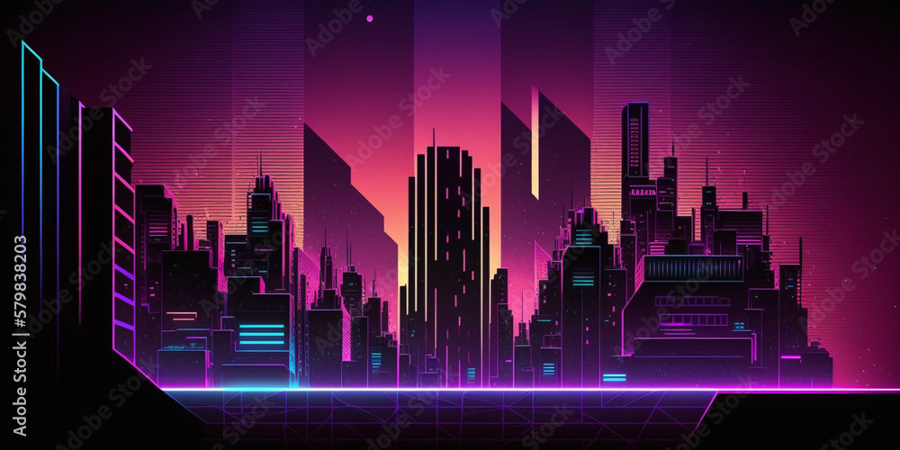 City abstract 1980s retrowave cyberpunk background