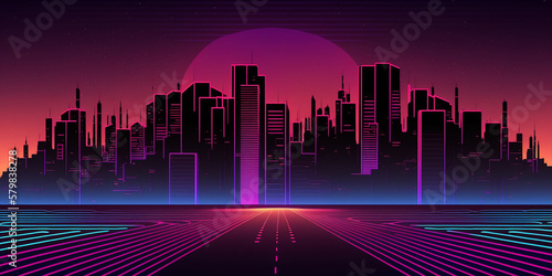 City abstract 1980s retrowave cyberpunk background photo