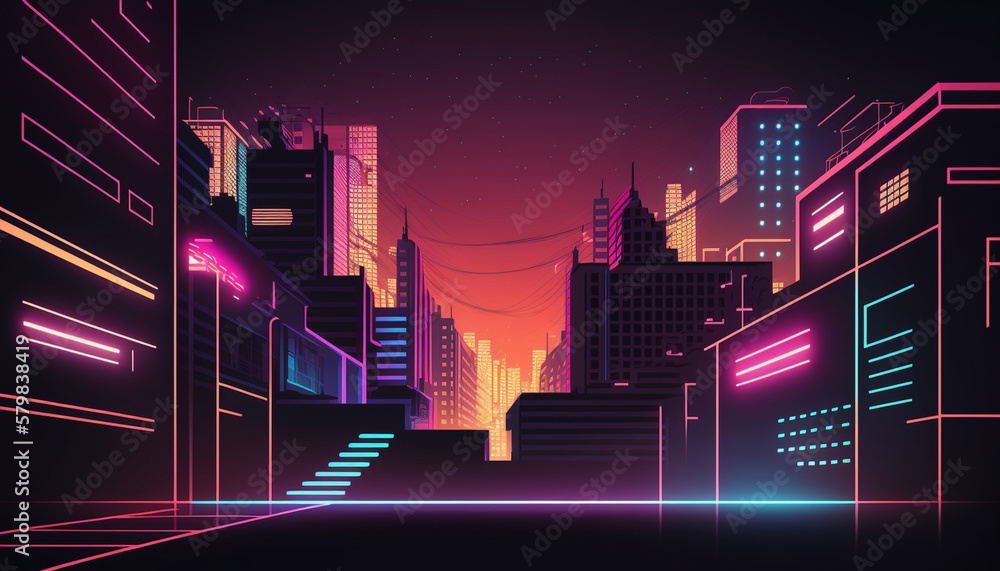 City abstract 1980s retrowave cyberpunk background