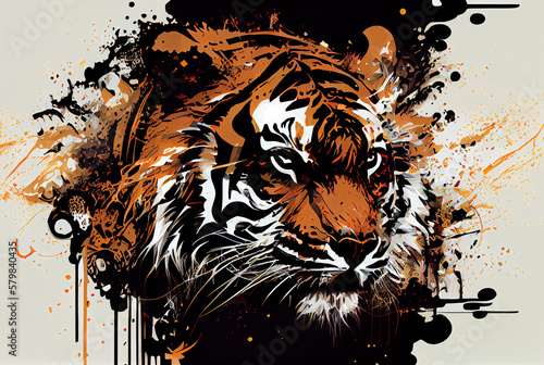 Watercolor tiger on white background created with AI