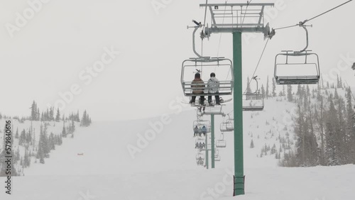 foggy ski lift chairs