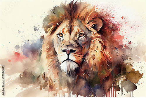Watercolor lion on white background created with AI