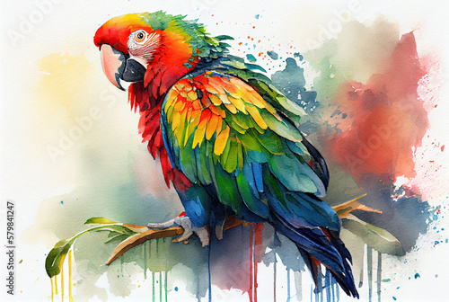 Watercolor parrot on white background created with AI © thejokercze